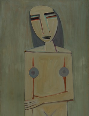 Oil on canvas painting by Wifredo Lam (Cuban, 1902-1982), titled Personnage 1 (1939), 36in x 23¼ in. Estimate: $150,000-$250,000.