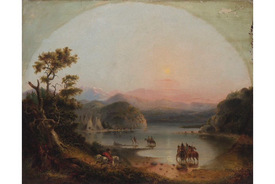 Oil on canvas painting attributed to Alfred Jacob Miller (American, 1810-1874), titled Green River (1851), 27in x 34in. Estimate: $200,000-$300,000.